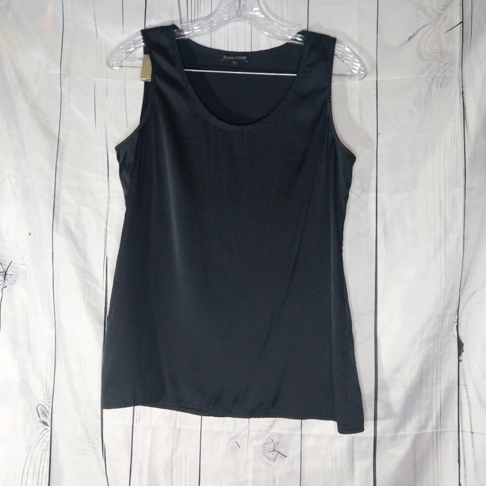 Eileen Fisher Silk Blend Black Sleeveless Minimalist Classic Top Size S
